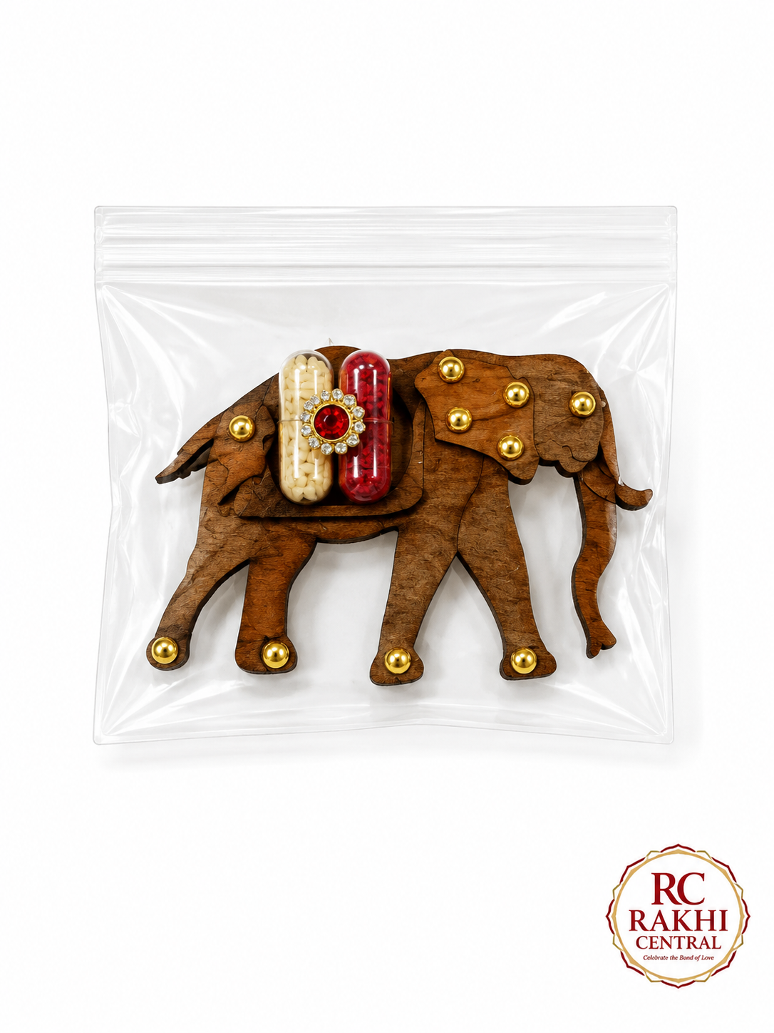 Wooden Elephant Pooja Roli Chawal Set