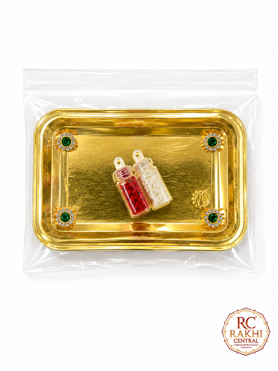 Premium Golden Pooja Thali with Roli Chawal Set