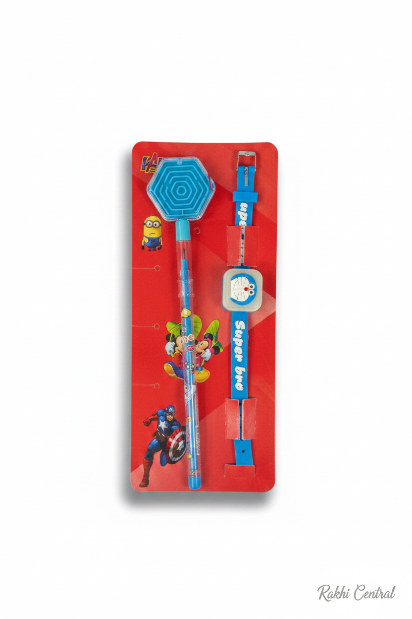 LED Kids Bracelet Rakhi with Maze Game & Cartoon Pen