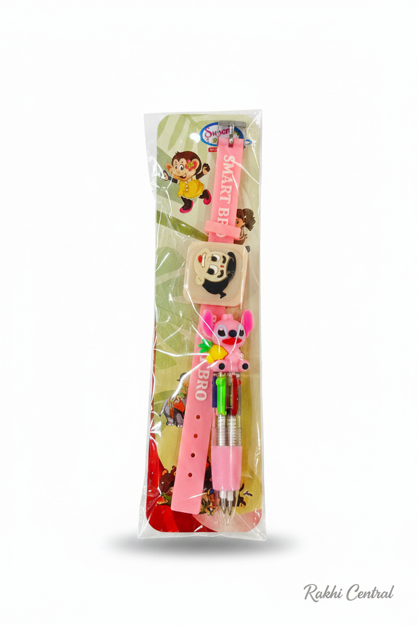 LED Kids Rakhi with 5-Color Ball Pen Gift