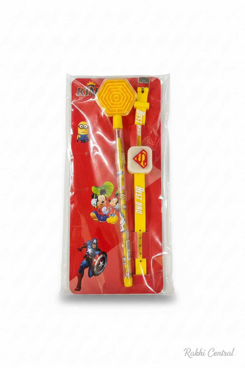 LED Kids Bracelet Rakhi with Maze Game & Cartoon Pen