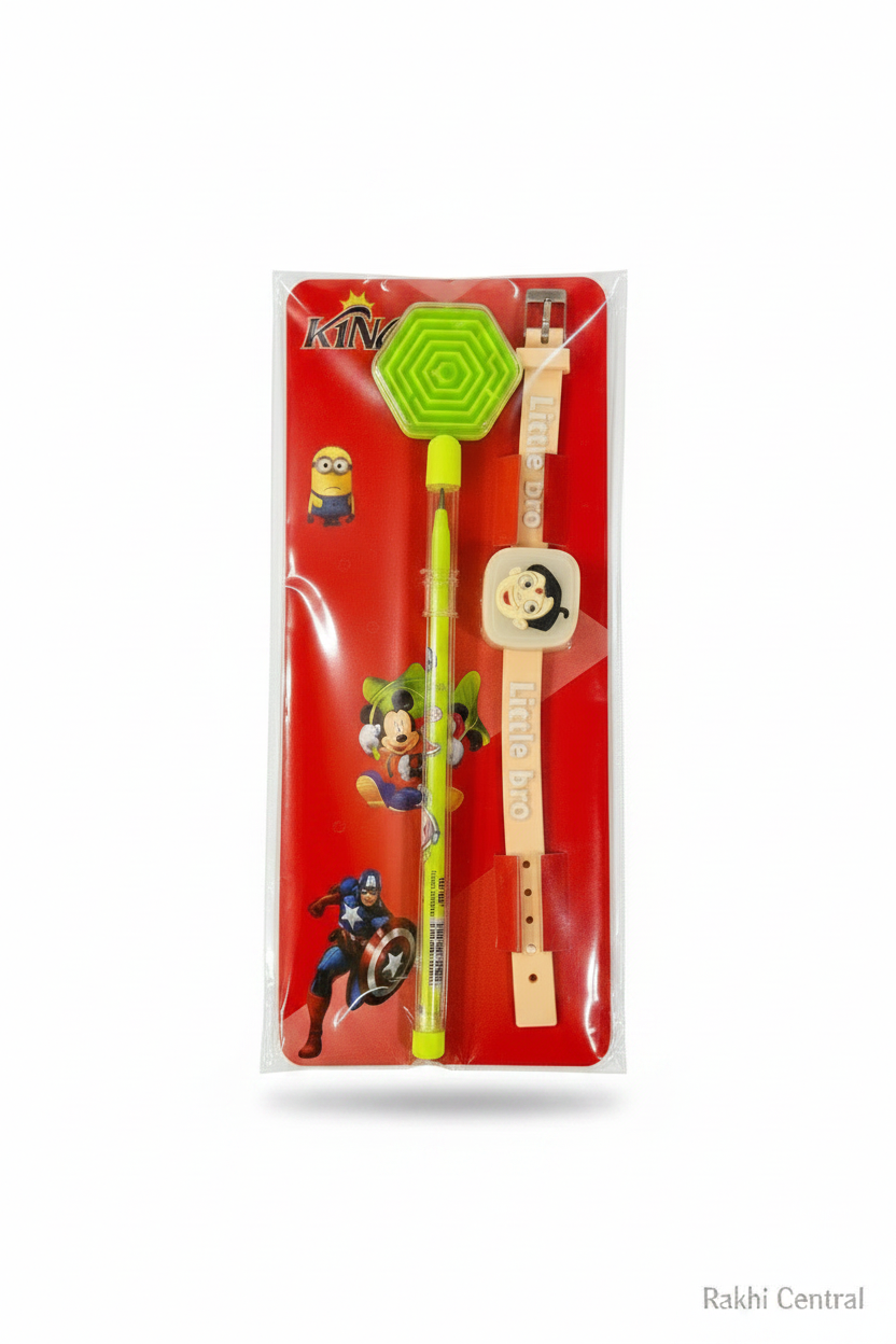LED Kids Bracelet Rakhi with Maze Game & Cartoon Pen