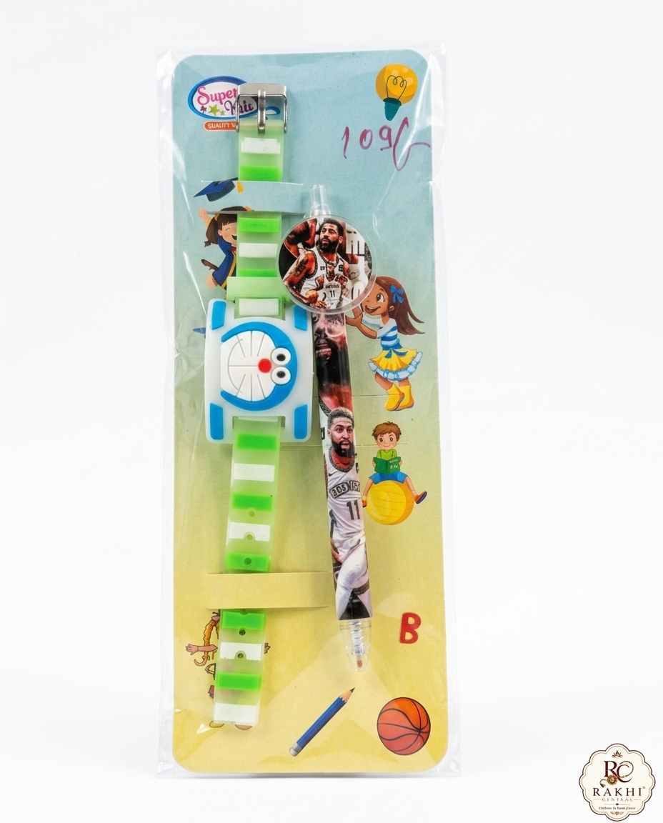 LED Light Kids Rakhi with Mechanical Pencil Gift