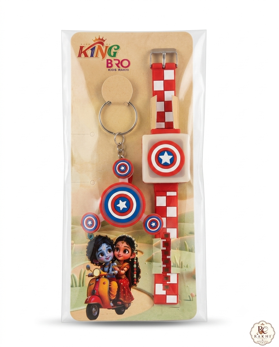 LED Kids Bracelet Rakhi with Shield Keychain