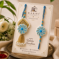 Designer Swirl Pearl Bhai Bhabhi Lumba Rakhi Set with Tassel