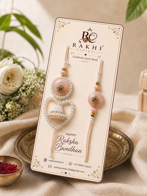 Designer Pearl Bhai Bhabhi Lumba Rakhi Set with Jhumka