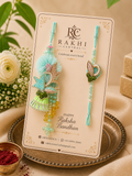 Designer Leaf Bhai Bhabhi Lumba Rakhi Set with Tassel