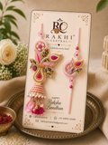 Designer Embroidered Bhai Bhabhi Lumba Rakhi Set with Jhumka