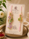 Designer Floral Bhai Bhabhi Lumba Rakhi Set with Embroidery