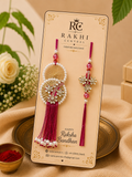 Premium Pearl Floral Bhaiya Bhabhi Rakhi Set with Designer Lumba