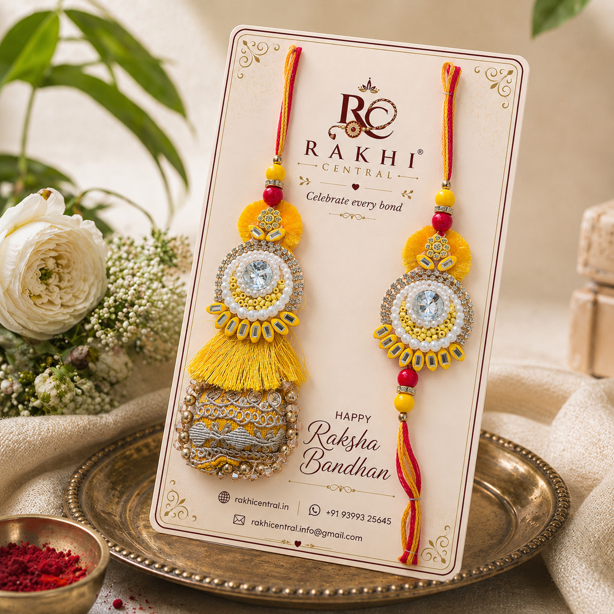 Designer Tassel Bhaiya Bhabhi Rakhi Set with Pearl Details