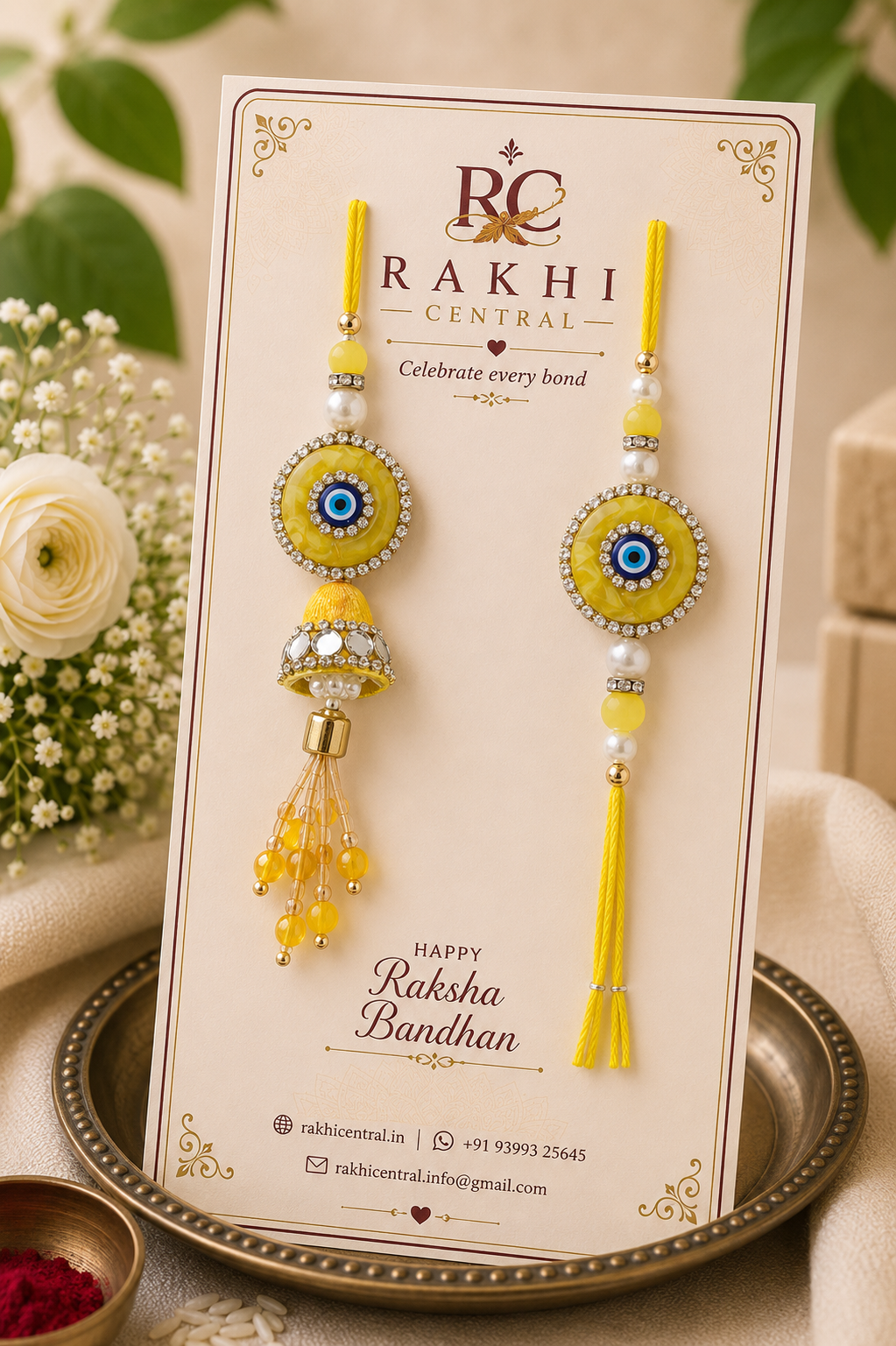 Evil Eye Bhaiya Bhabhi Rakhi Set with Designer Lumba Tassel