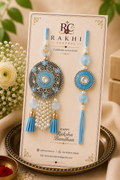 Designer Floral Pearl Bhaiya Bhabhi Rakhi Set with Lumba