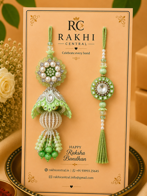 Designer Pearl Bhaiya Bhabhi Rakhi Set with Decorative Lumba