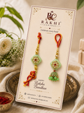 Floral Bhaiya Bhabhi Lumba Rakhi Set with Green Jhumka