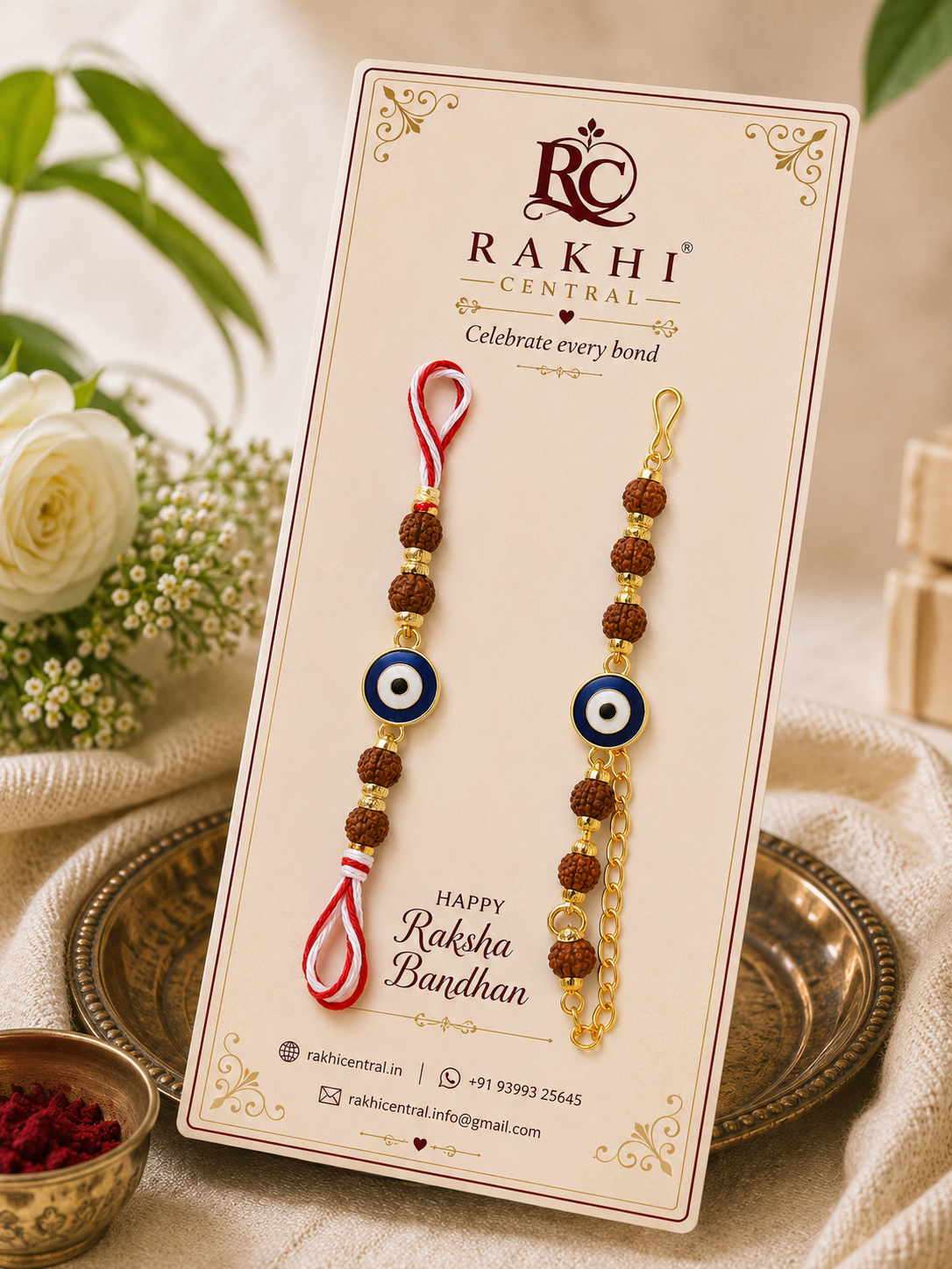 Rudraksha Evil Eye Bhaiya Bhabhi Bracelet Rakhi Set