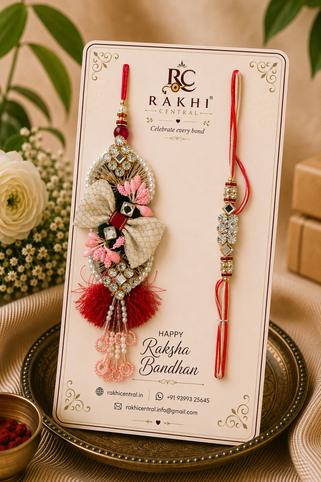 Premium Pearl Crystal Floral Designer Rakhi Pair