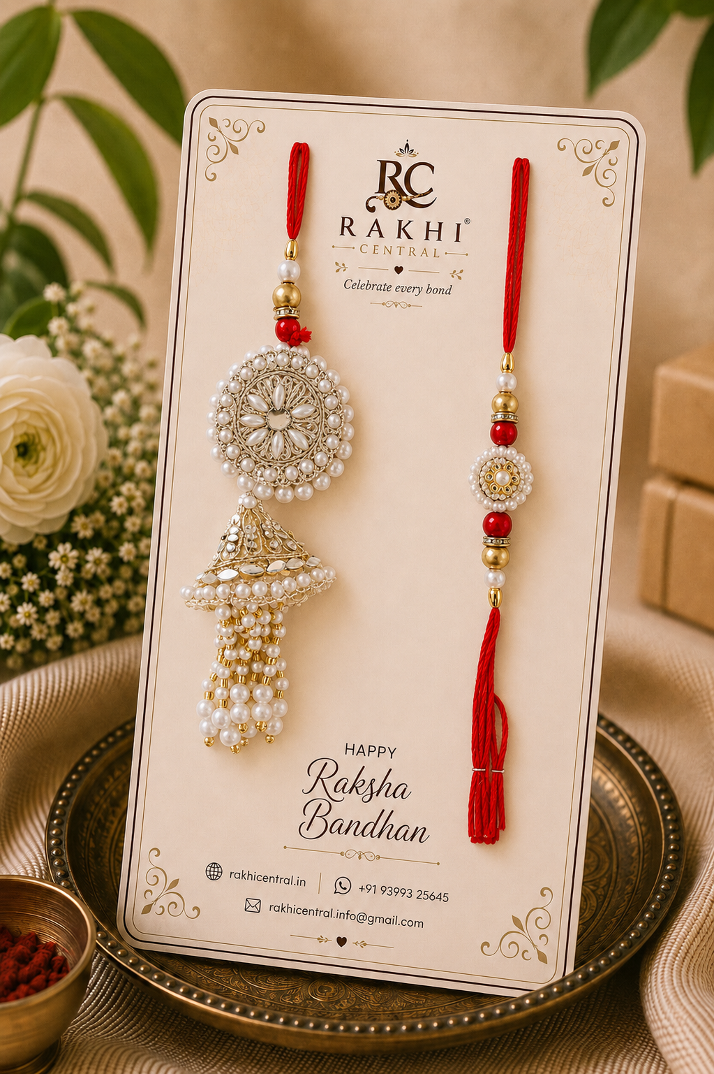 Premium Pearl Jhumka Designer Rakhi Pair