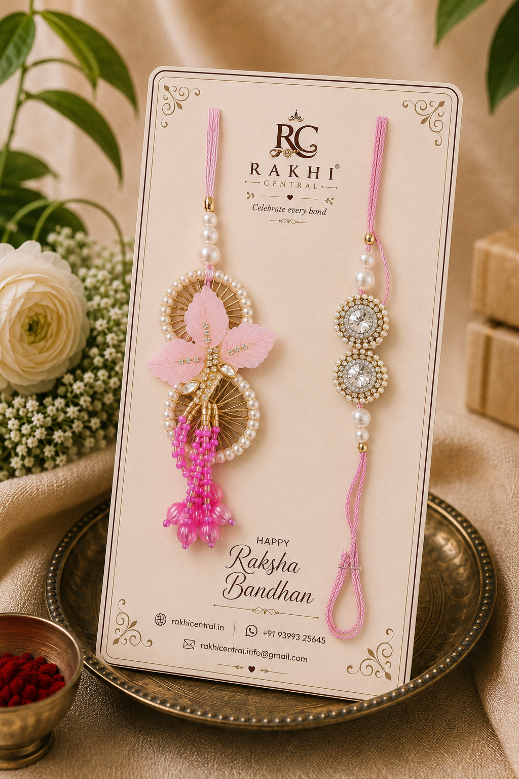 Premium Floral Pearl Designer Rakhi