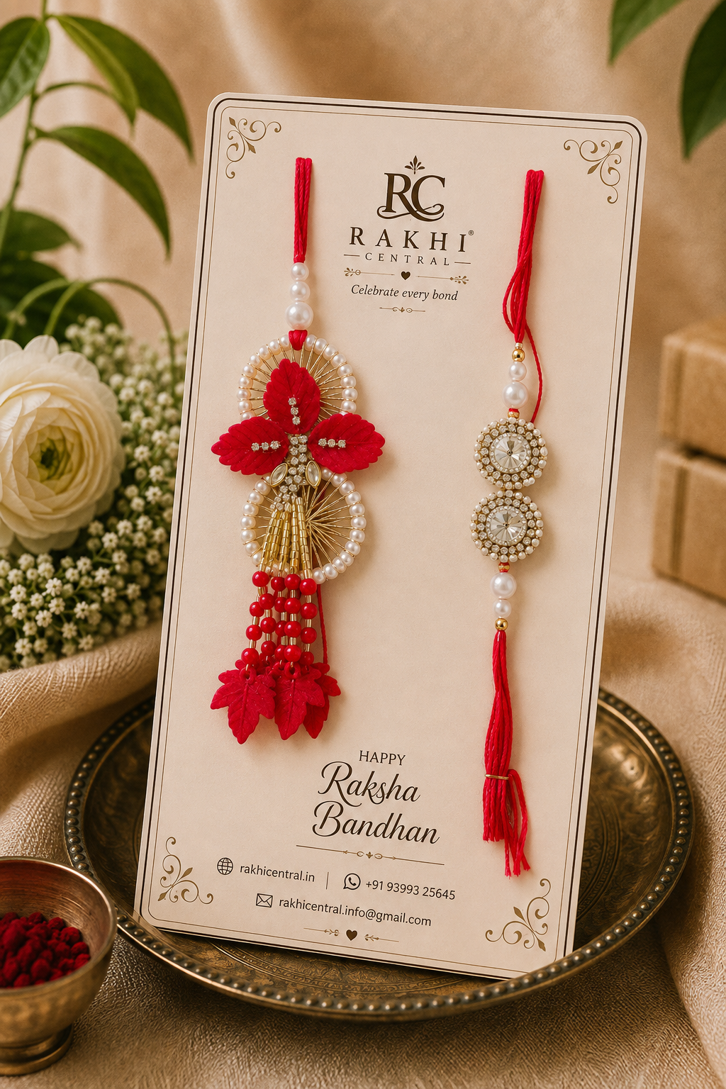 Premium Floral Pearl Designer Rakhi