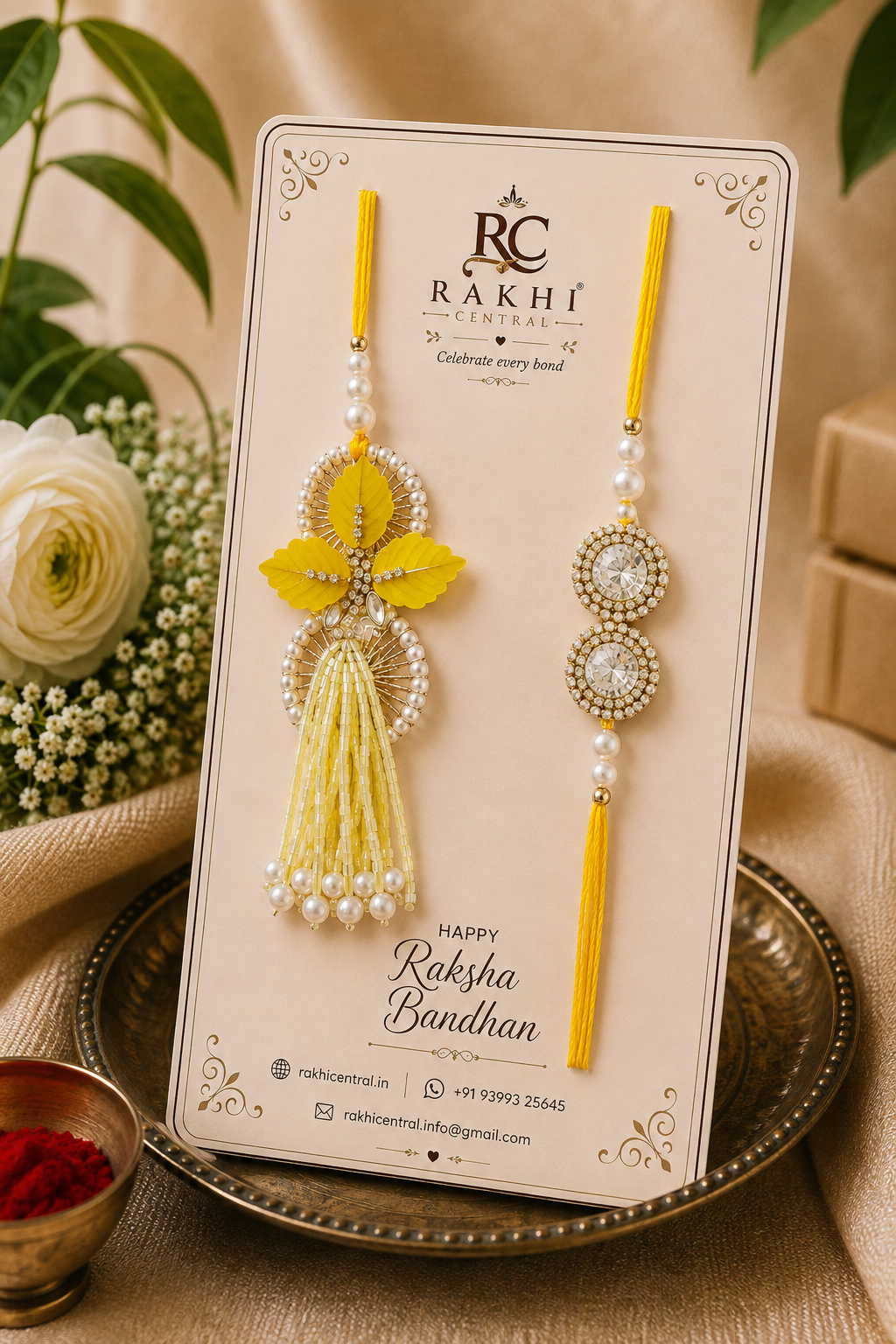 Premium Floral Pearl Designer Rakhi