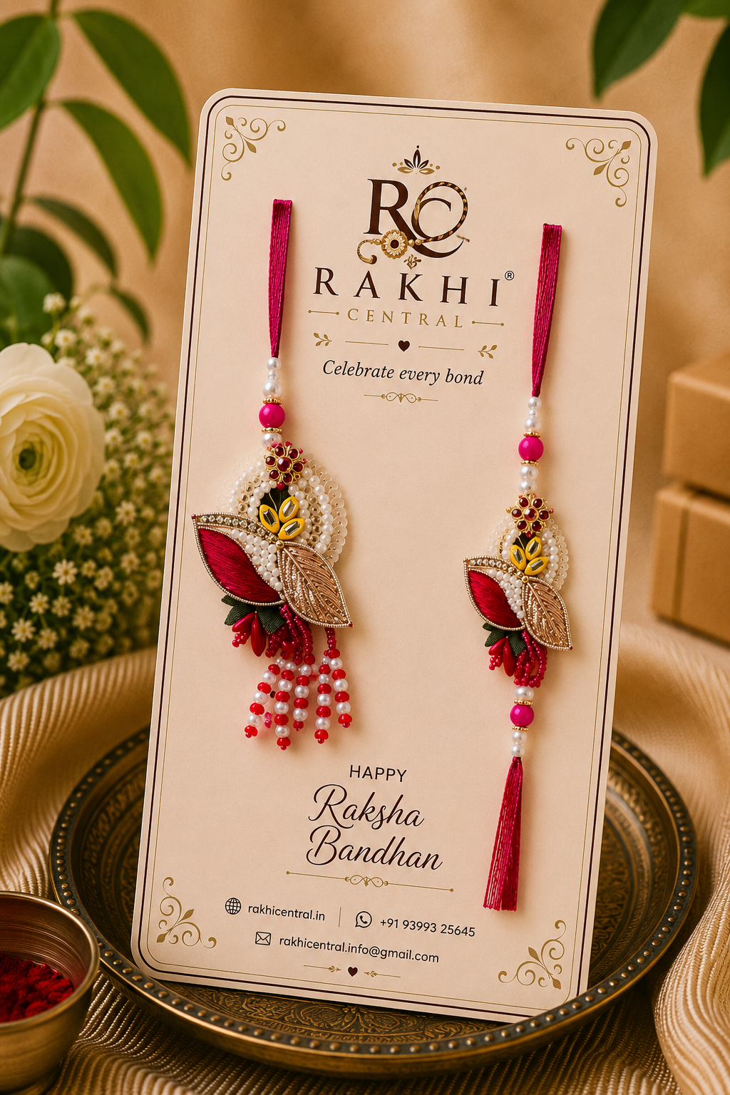 Premium Floral Pearl Designer Rakhi Pair