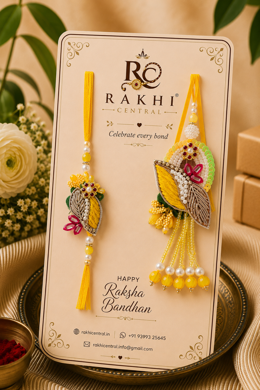 Premium Floral Pearl Designer Rakhi Pair
