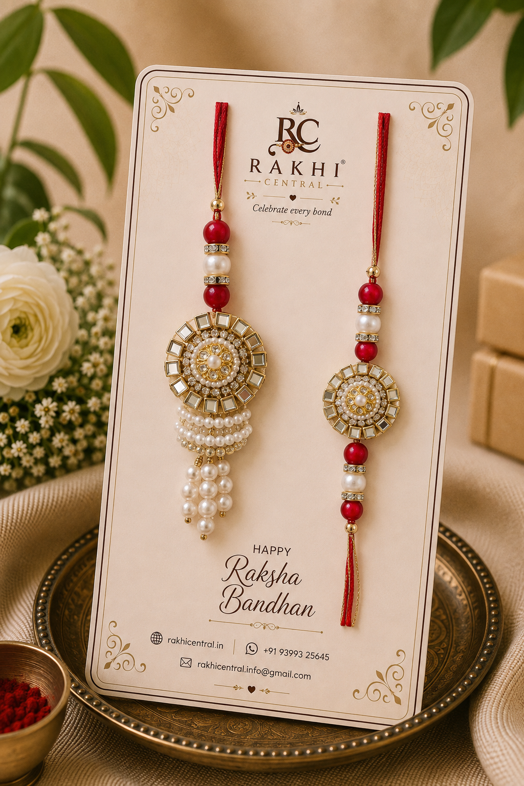 Ruby Royale Pearl Circle Rakhi Set