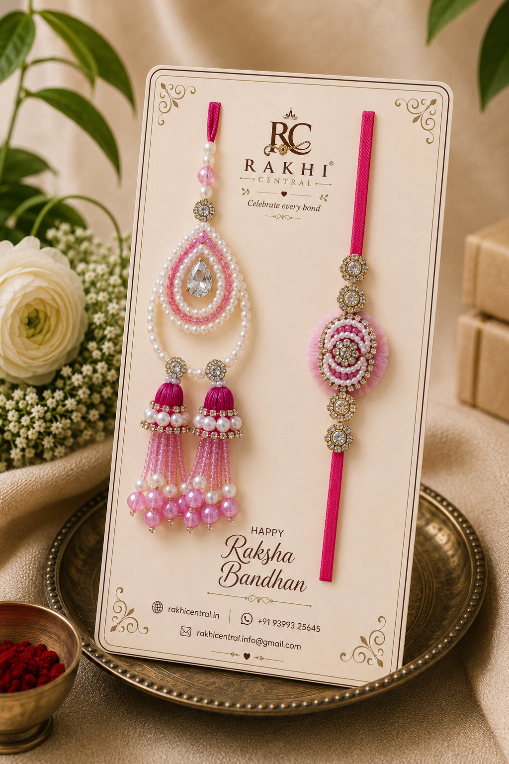 Pearl Cascade Bhaiya Lumba Rakhi Set