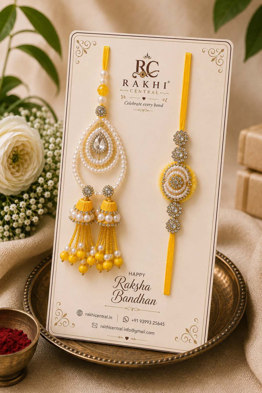 Pearl Cascade Bhaiya Lumba Rakhi Set