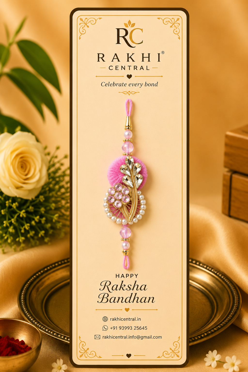 Premium Designer Pearl & Stone Leaf Rakhi for Brother