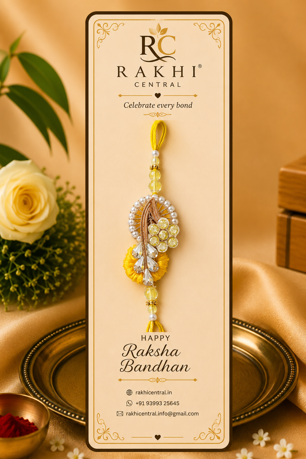 Premium Designer Pearl & Stone Leaf Rakhi for Brother
