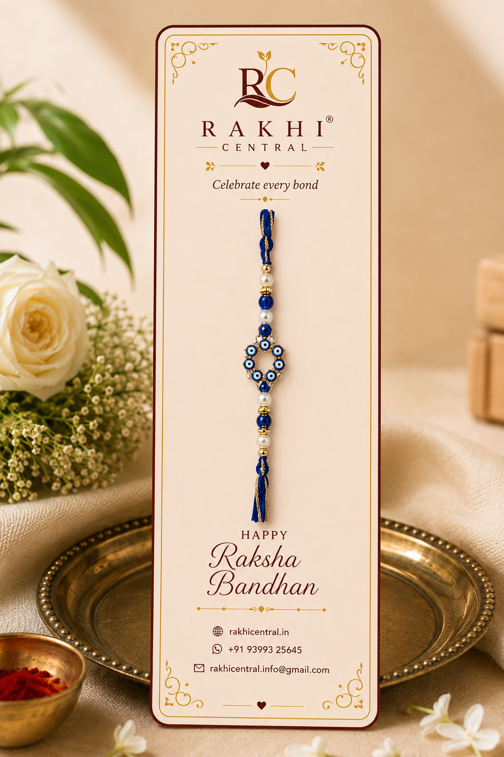 Premium Evil Eye Rakhi with Pearl Beads