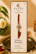 Premium American Diamond Square Rakhi with Red Stones