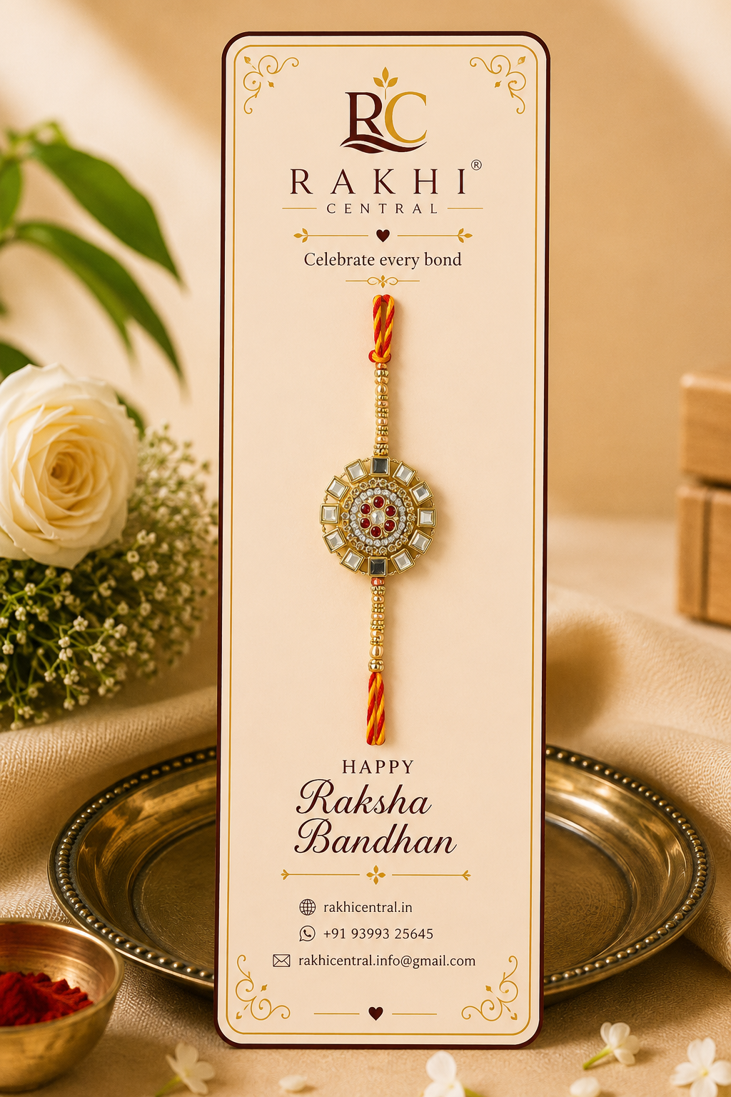 Premium Mirror & Stone Designer Rakhi