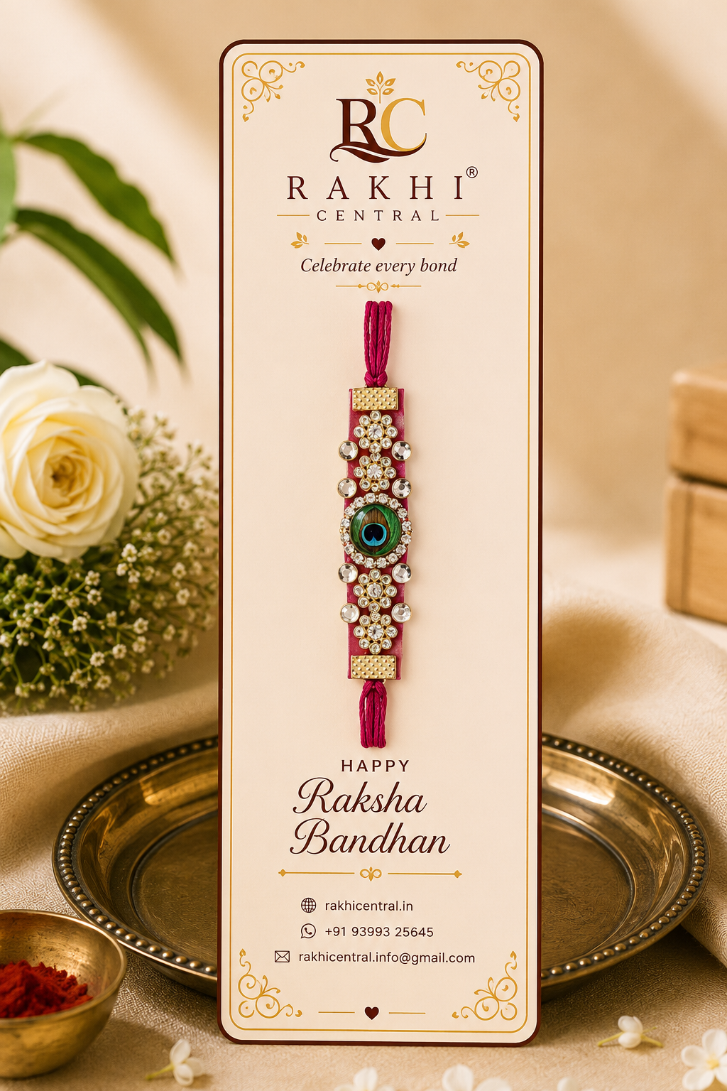 Premium Peacock Eye Designer Rakhi with Stone Detailing