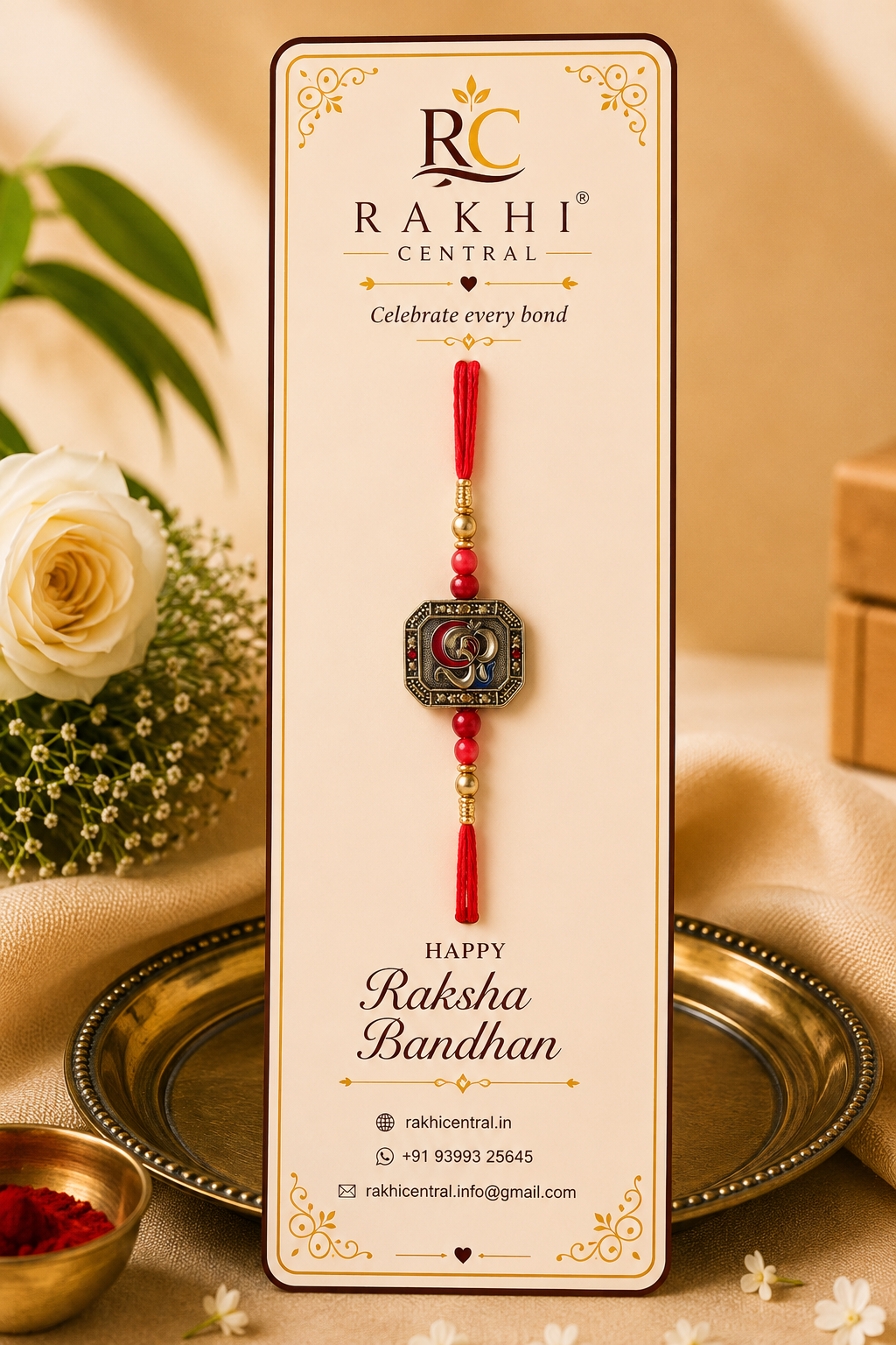 Antique Om Designer Rakhi with Red Thread for Raksha Bandhan