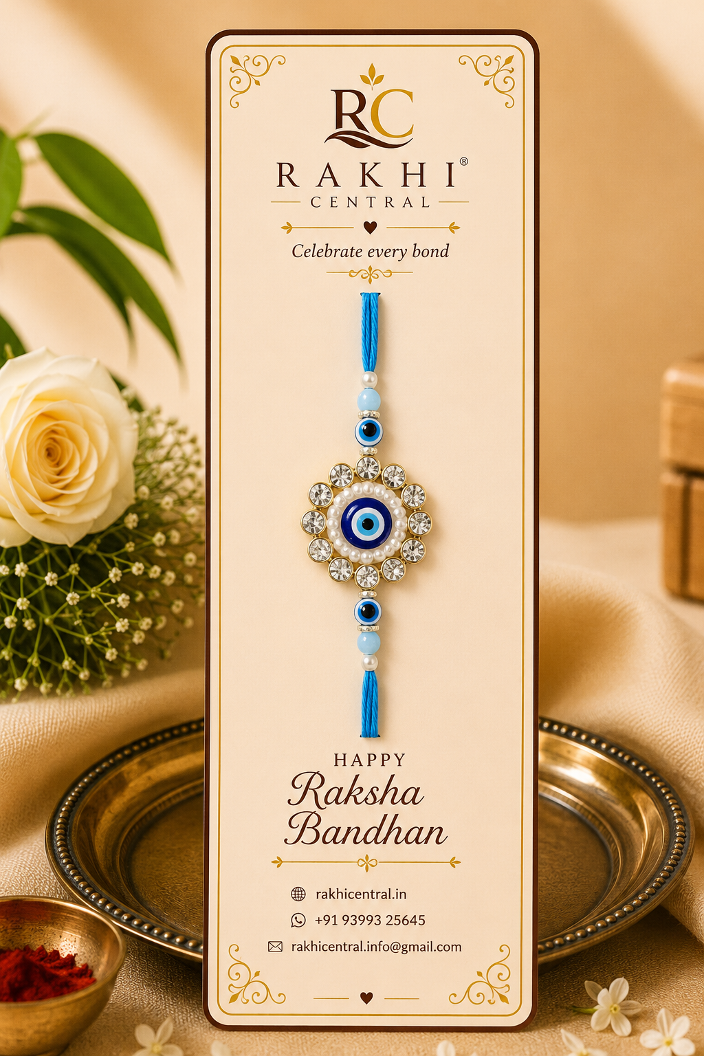 Premium Evil Eye Rakhi with Crystal Stone Detailing
