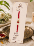 Premium Mirror Square Rakhi with Red Enamel & Pearl Beads