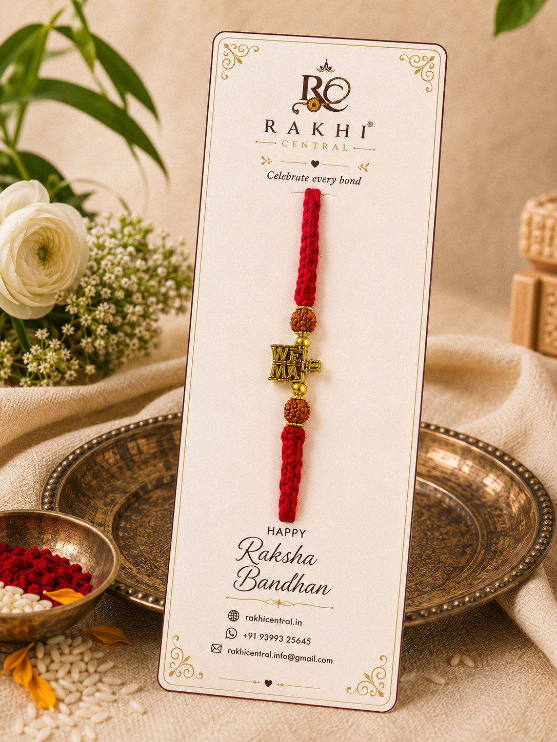 Premium 'Best Wishes' Designer Rakhi with Rudraksha Beads