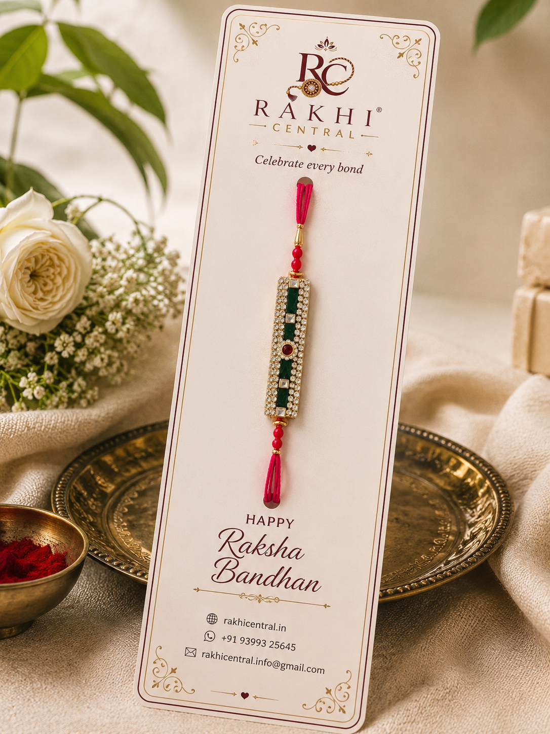 Emerald Crystal Bar Designer Rakhi