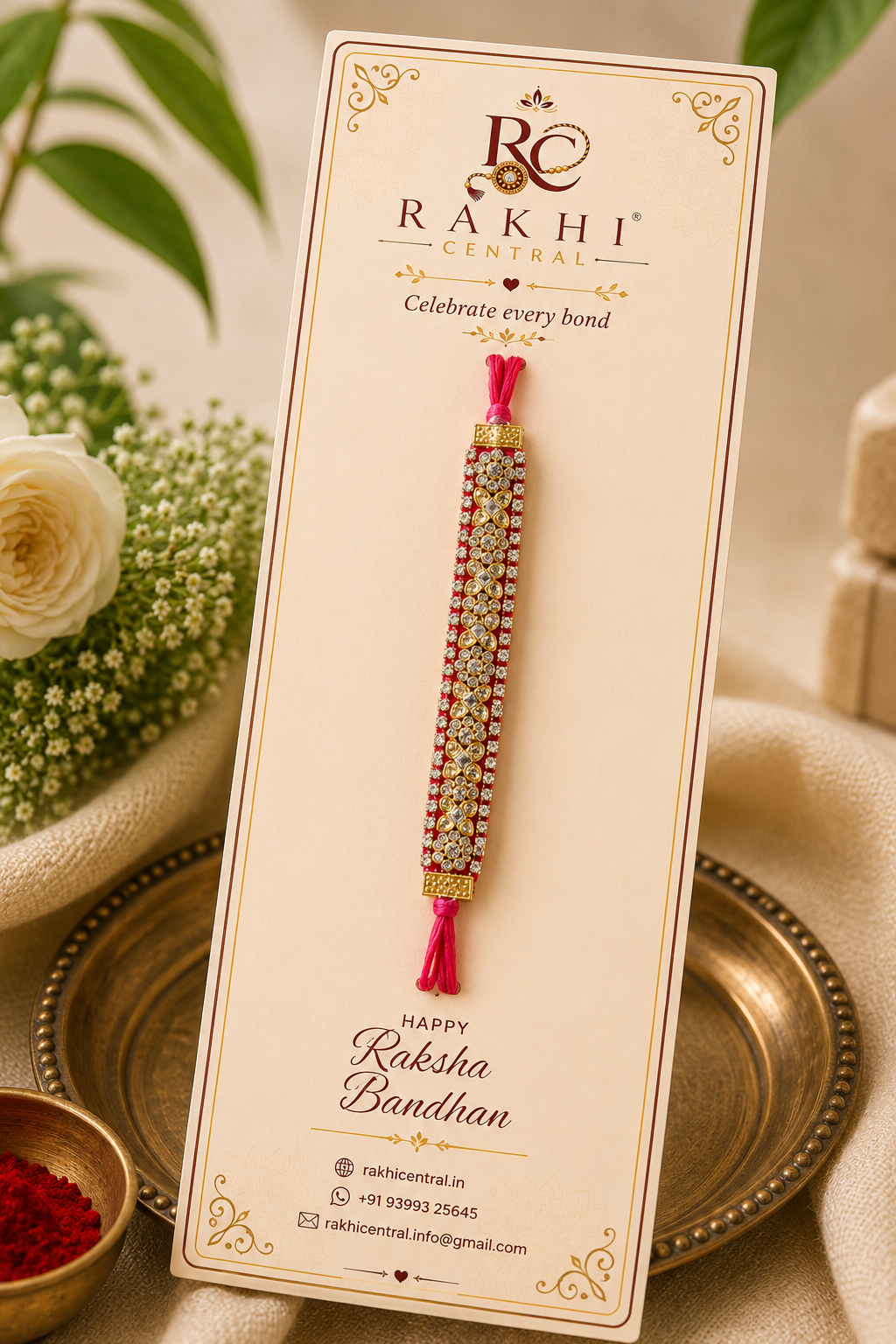 Elongated Crystal Stone Designer Rakhi