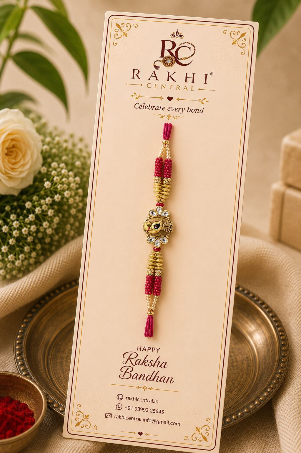 Peacock Feather Mirror Designer Rakhi