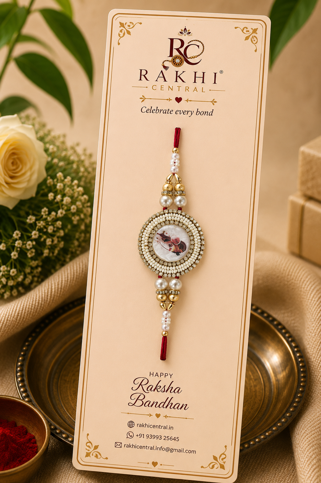 Ganesha Pearl Stone Designer Rakhi