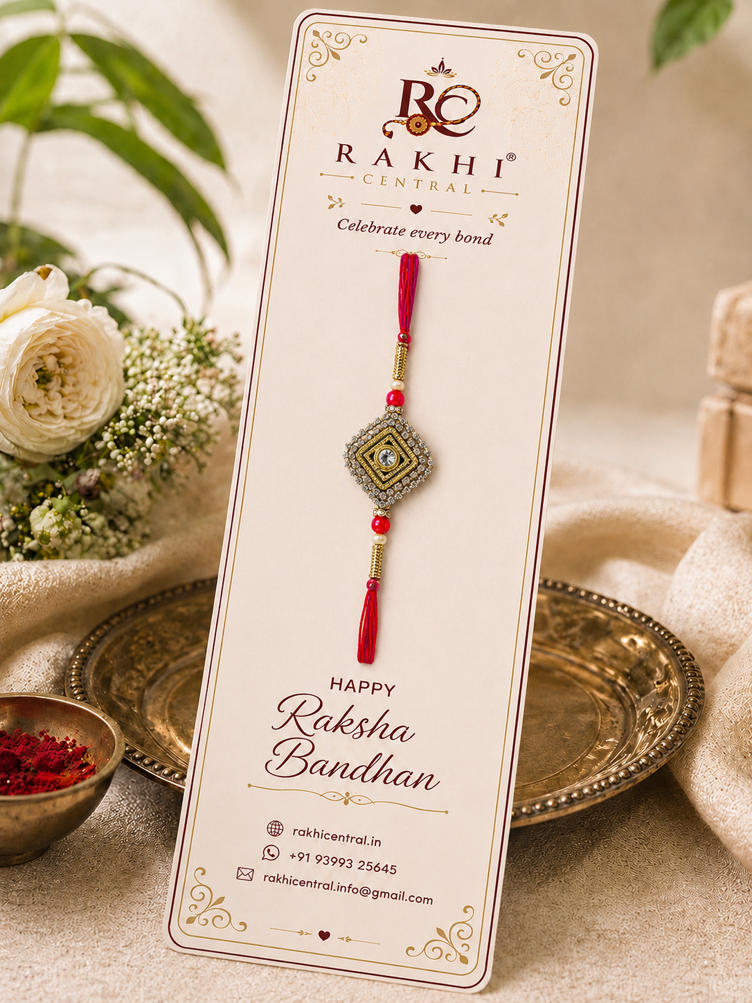 Premium Golden Crystal Geometric Designer Rakhi